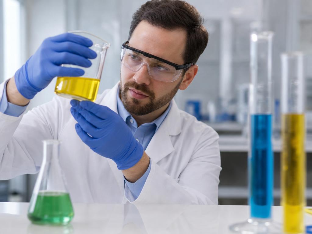 Chemist inspecting product quality in lab