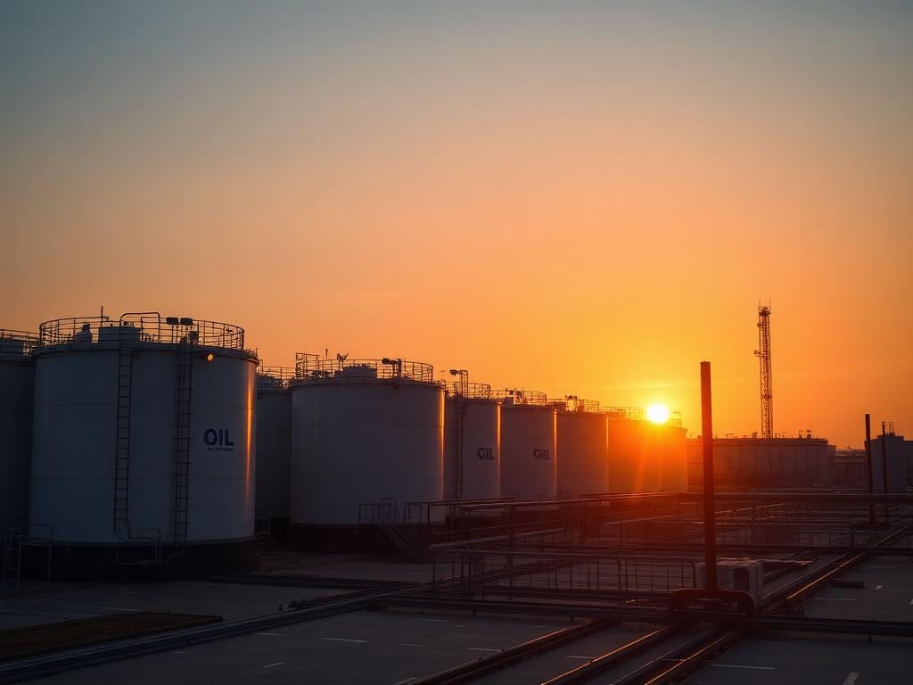 Industrial facility at sunset